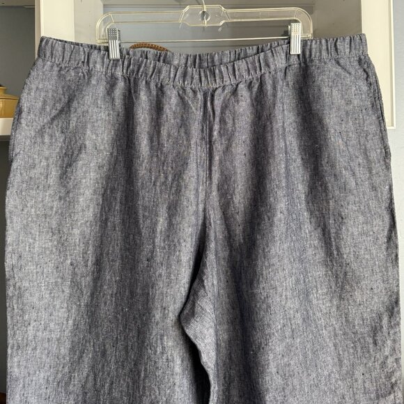 J. Jill Love Linen Relaxed Crop Pants Blue Pull On Wide Leg Blue White 3X - Picture 2 of 5